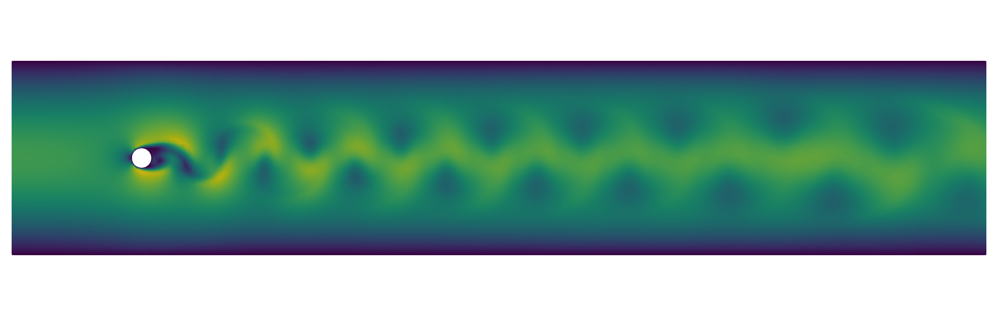 Snapshot of a developed flow behind a cylinder.